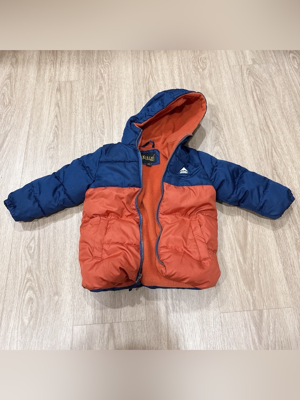 IXTREME Kids Colorblock Navy and Orange Puffer Jacket with Hood
